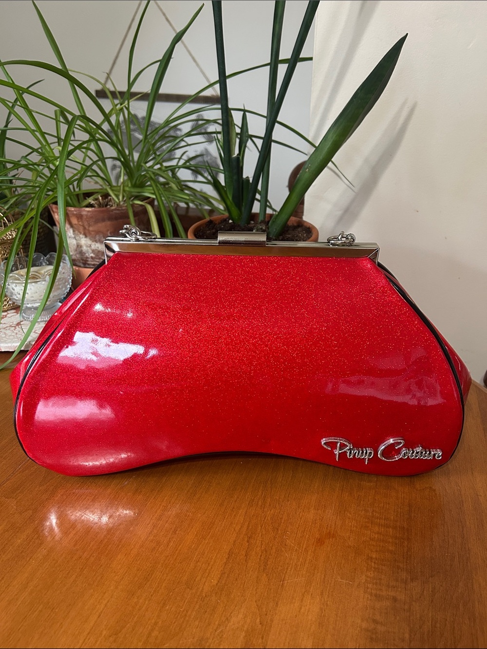 Pinup Couture - Ameoba Red Glitter Vinyl Purse